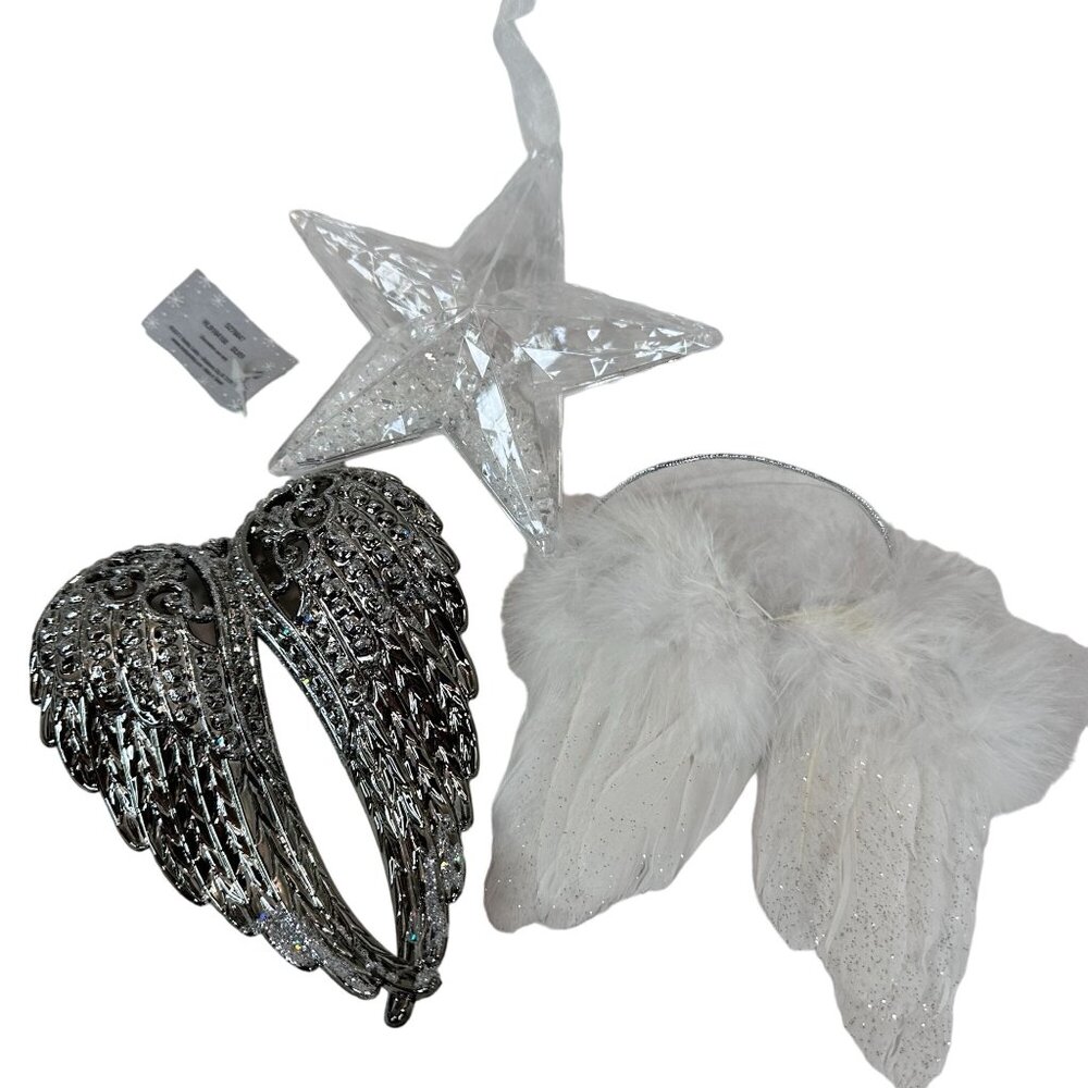 Love & Faith Christmas Tree‎ Ornament Collection set of 3 NEW Star & Angel Wings